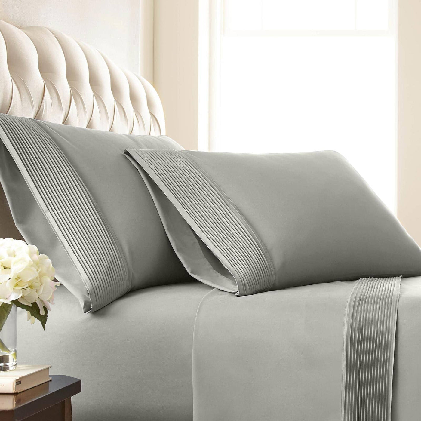 Vilano Springs Pleated Hem Pillow Cases in Steel Grey#color_vilano-steel-gray