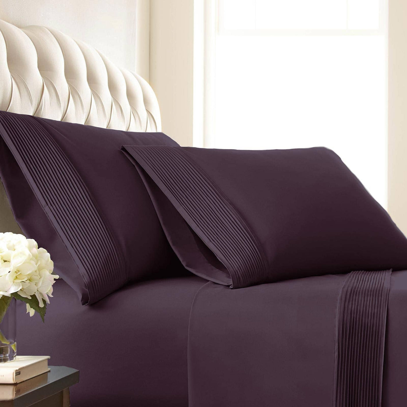 Vilano Springs Pleated Hem Pillow Cases in Purple#color_vilano-purple
