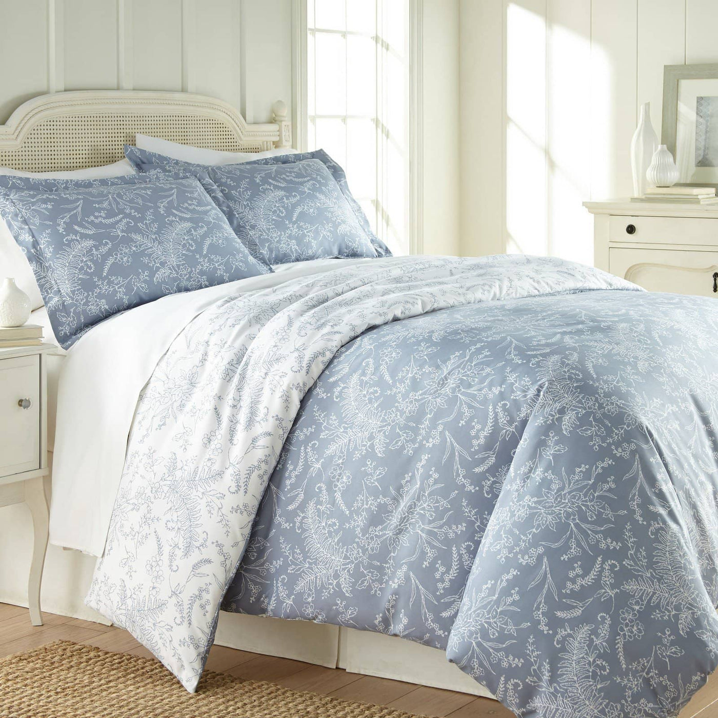Side View of Winter Brush Reversible Comforter Set in Blue#color_winter-brush-blue