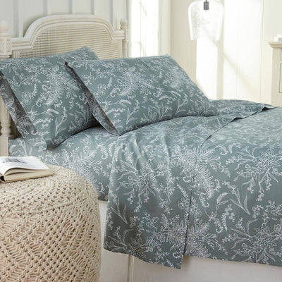 Winter Brush Print Ultra Soft and Supreme Quality Sheet Set in Teal with White Flowers#color_winter-brush-teal-with-white-flowers