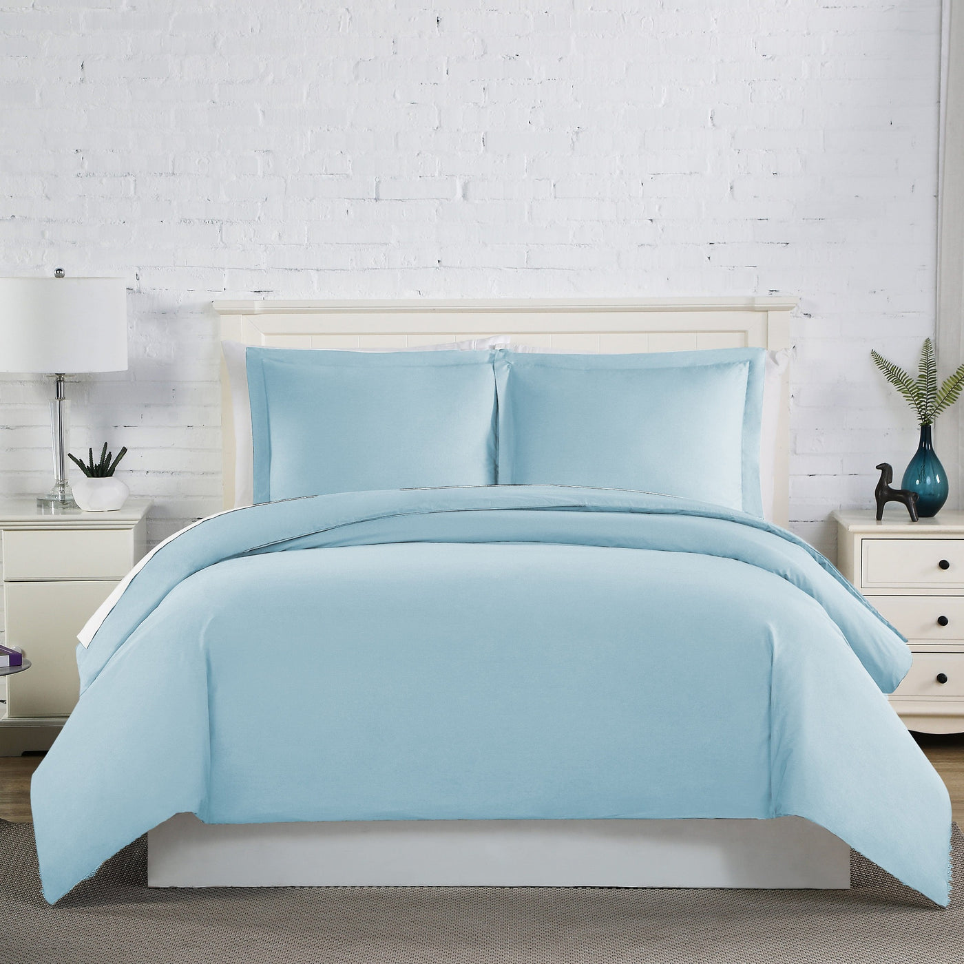 Front View of Everyday Essentials Duvet Cover Set in Light Blue#color_sky-blue