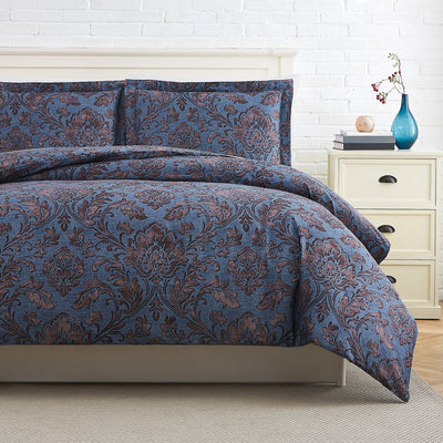 Half Front View of French Garden Duvet Cover Set in Blue#color_french-garden-blue