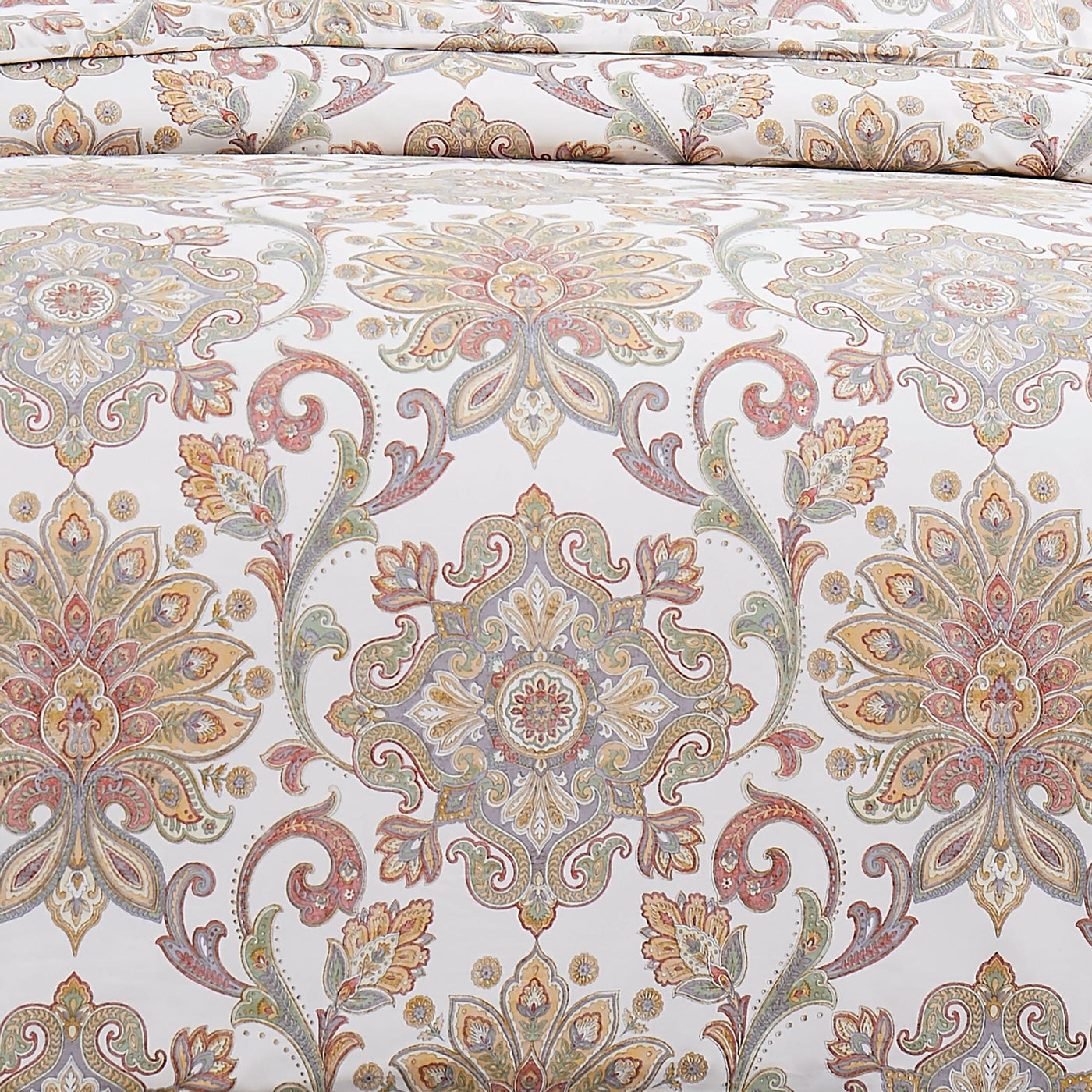 Details and Print Pattern of Serenity Duvet Cover Set in Red#color_serenity-red