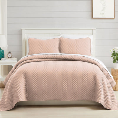 Front View of Chevron Oversized Quilt Set in Dusty Rose#color_chevron-rose-dust