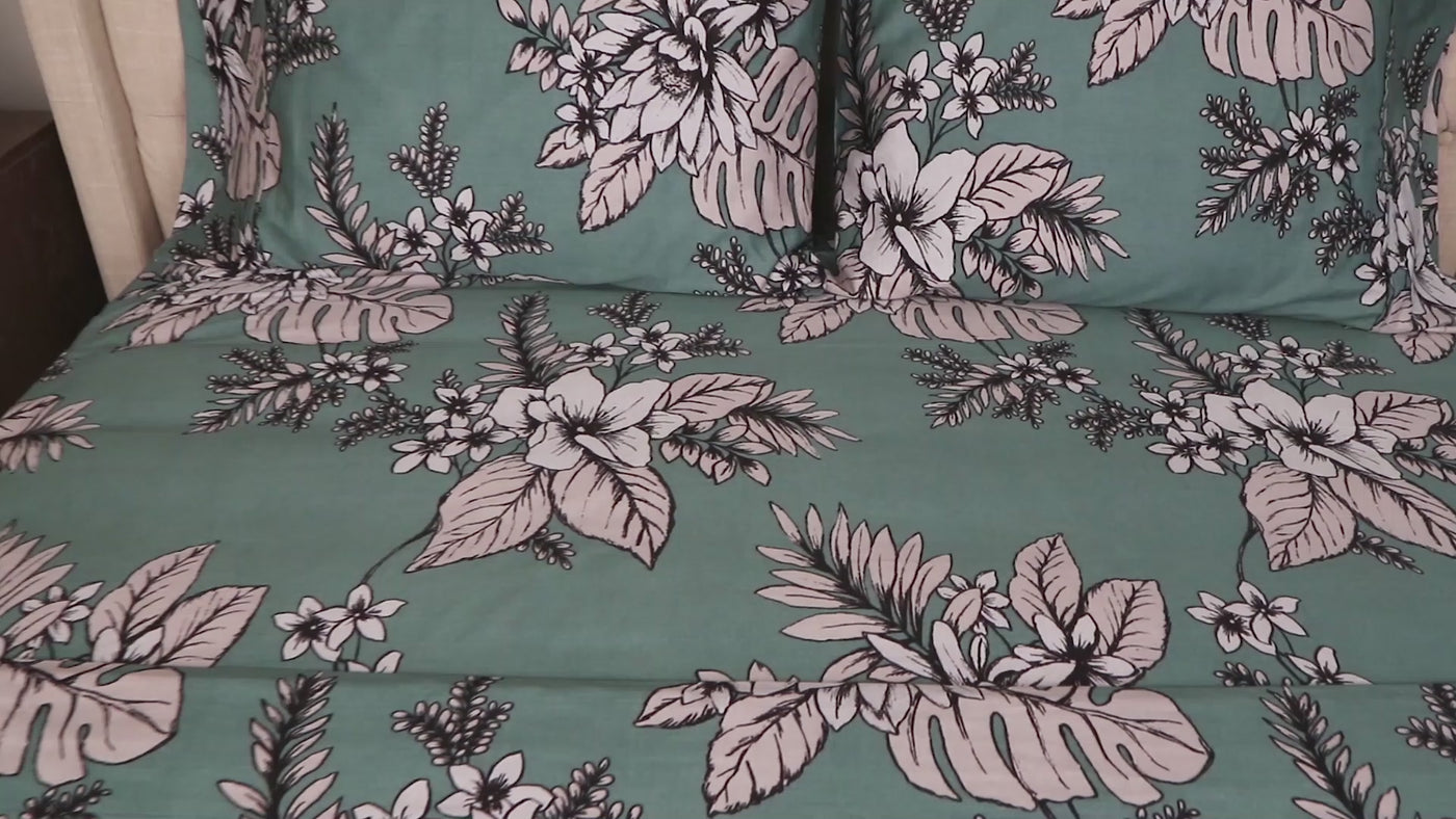Video of Flora Extra Deep Pocket Sheet Set Showing Features#color_flora-green