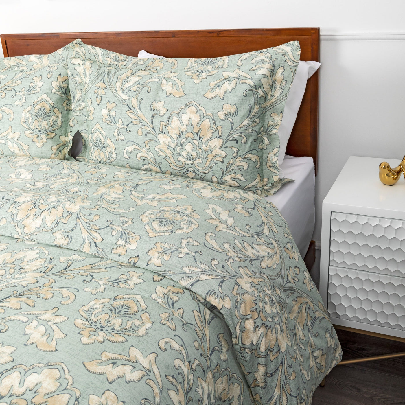 Side View of French Garden Duvet Cover Set in Green#color_french-garden-green