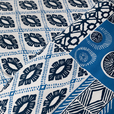 Details and Print Pattern of Global Patchwork Duvet Cover Set in Blue#color_patchwork-blue