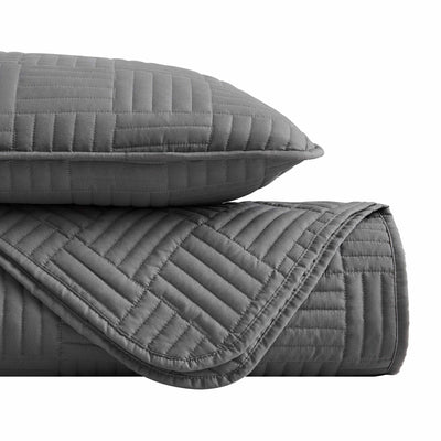 Details and Texture of Grid Oversized Quilt Set in Midnight Slate#color_grid-slate