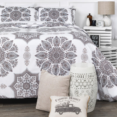 Half Front View of Infinity Duvet Cover Set in Grey#color_infinity-grey