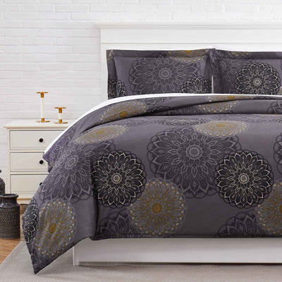 Half Front View of Midnight Floral Comforter Set in Black#color_midnight-floral-black