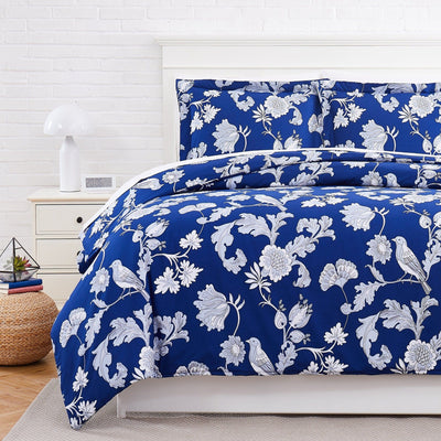 Half Front View of Early Spring Duvet Cover Set in Blue#color_early-spring-blue