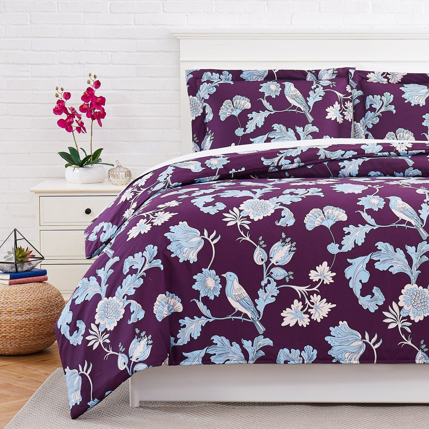 Half Front View of Early Spring Duvet Cover Set in Purple#color_early-spring-purple