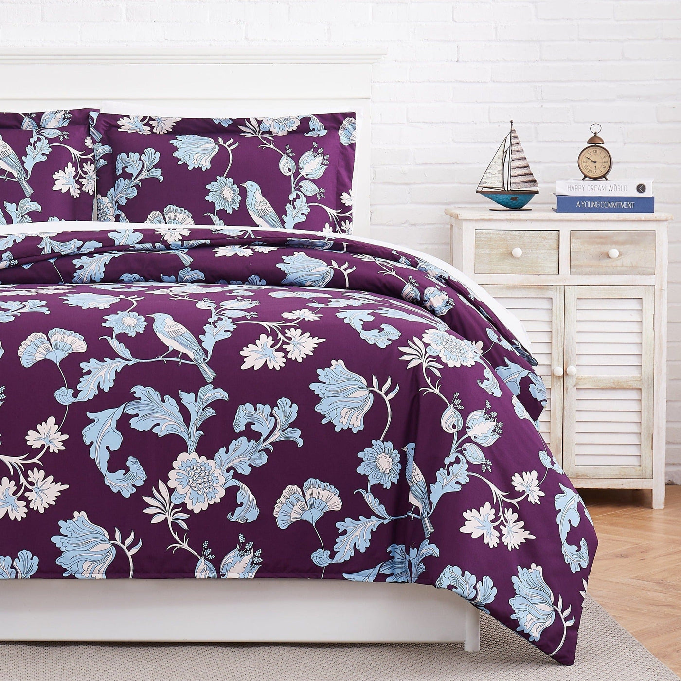 Half Front View of Early Spring Duvet Cover Set in Purple#color_early-spring-purple
