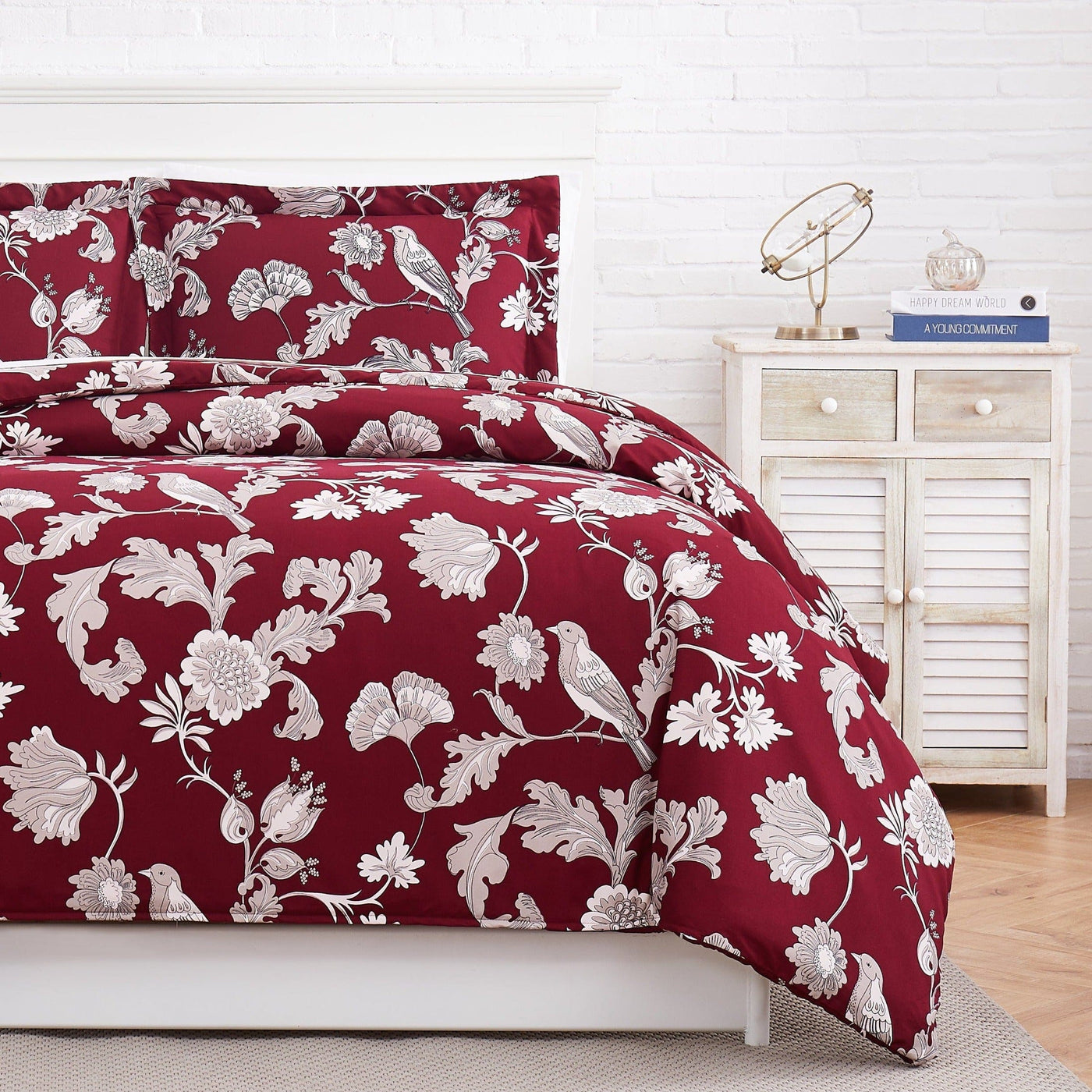 Half Front View of Early Spring Duvet Cover Set in Red#color_early-spring-red