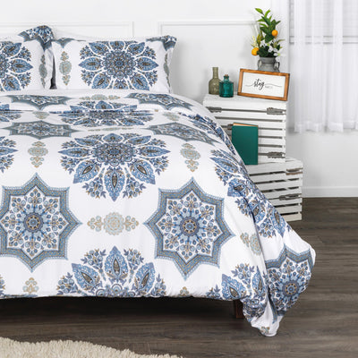 Half Front View of Infinity Duvet Cover Set in Blue#color_infinity-blue