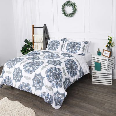 Side View of Infinity Duvet Cover Set in Blue#color_infinity-blue