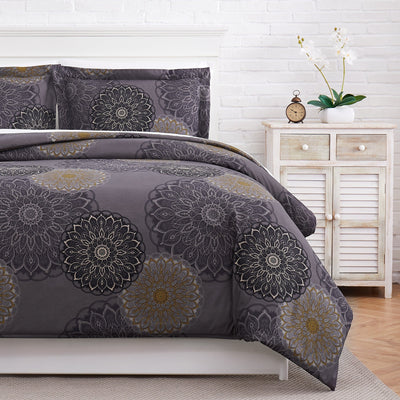 Half Front View of Midnight Floral Duvet Cover Set in Black#color_midnight-floral-black