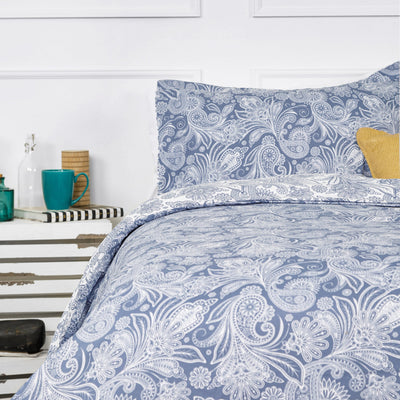 Side View of Perfect Paisley Reversible Duvet Cover Set in Blue#color_perfect-paisley-blue