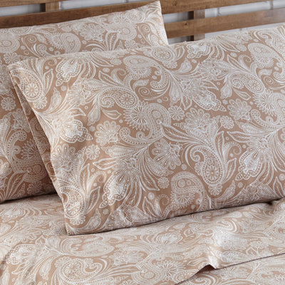 Close Up View of Perfect Paisley in Taupe Pillows Shams#color_perfect-paisley-taupe-with-white