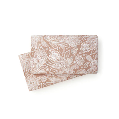 Details and Prints of Perfect Paisley Sheet Set in Coral#color_perfect-paisley-taupe-with-white