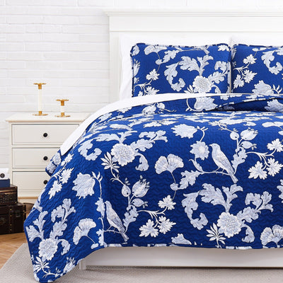 Front View of Early Spring Reversible Quilt Set in Blue#color_early-spring-blue