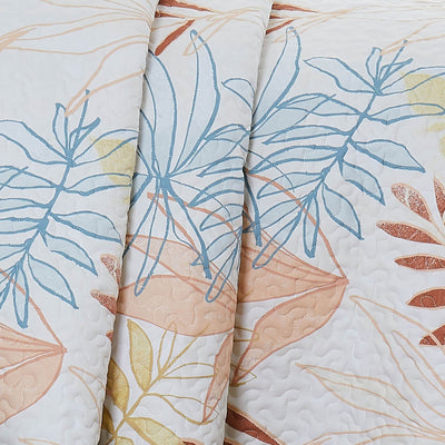 Details and Print Pattern of Tropic Leaf Oversized Quilt Set in Cream#color_tropic-leaf-cream