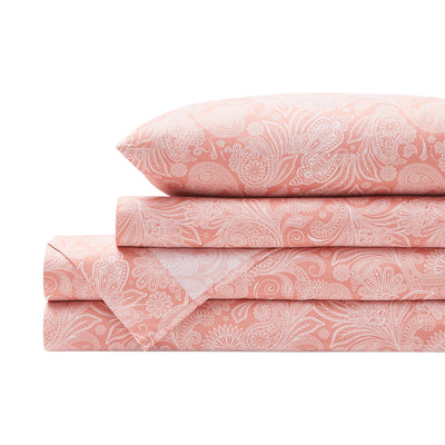 Perfect Paisley Sheet Set in Coral Stack Together#color_perfect-paisley-coral-haze-with-white