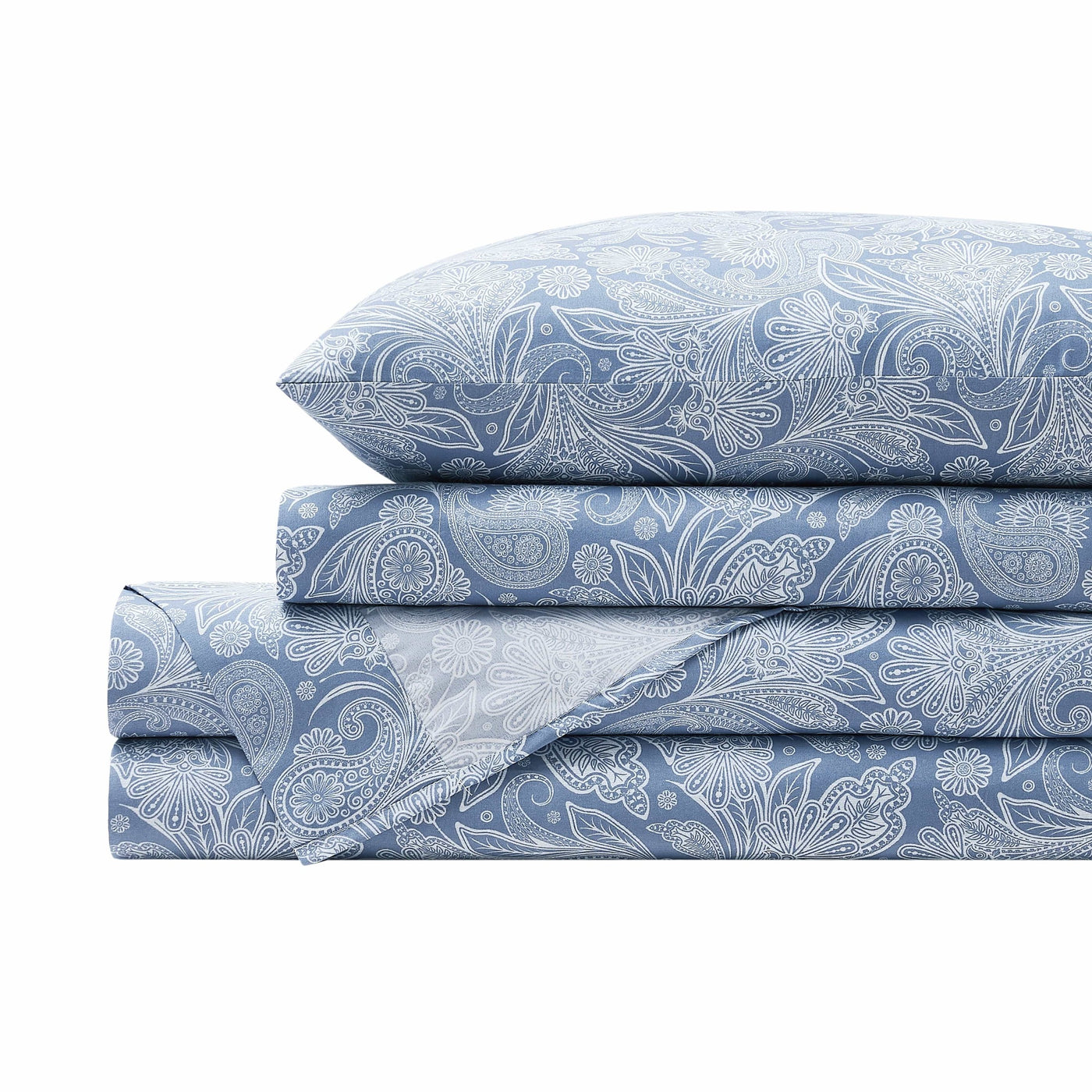 Perfect Paisley Sheet Set in Blue Stack Together#color_perfect-paisley-blue-with-white