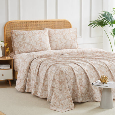 Angled View of Perfect Paisley Sheet Set in Taupe#color_perfect-paisley-taupe-with-white