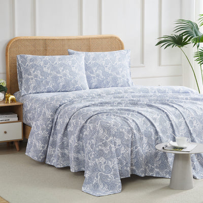 Angled View of Perfect Paisley Sheet Set in  Blue#color_perfect-paisley-white-with-blue