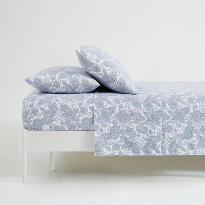 Side View of Perfect Paisley Sheet Set in  Blue#color_perfect-paisley-white-with-blue