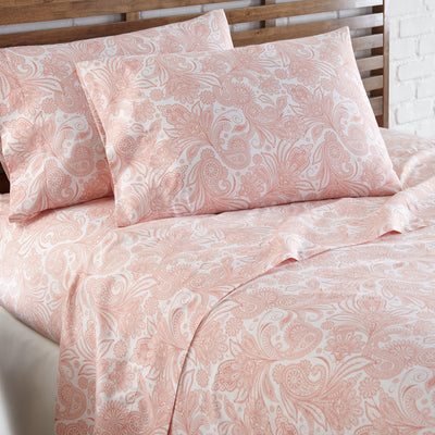 Close Up View of Perfect Paisley in White and Coral Pillows Shams#color_perfect-paisley-white-with-coral-haze