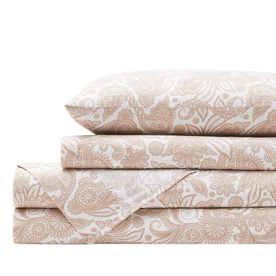Perfect Paisley Sheet Set in Taupe Stack Together#color_perfect-paisley-white-with-taupe