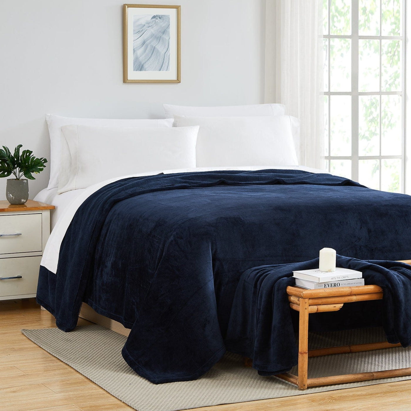 Front View of Microfleece Oversized Blankets and Throws in Navy Blue#color_microfleece-navy-blue