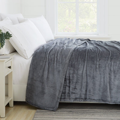 Side View of Microfleece Oversized Blankets and Throws in Slate#color_microfleece-slate