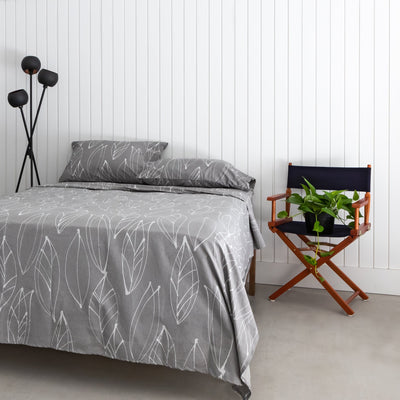 Side View of Modern Foliage Sheet Set in Grey#color_modern-foliage-grey