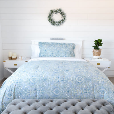 Front View of Paisley Grace Duvet Cover Set in Blue#color_all