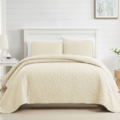 Front View of Pebbles Oversized Quilt Set in Cream#color_pebbles-cream