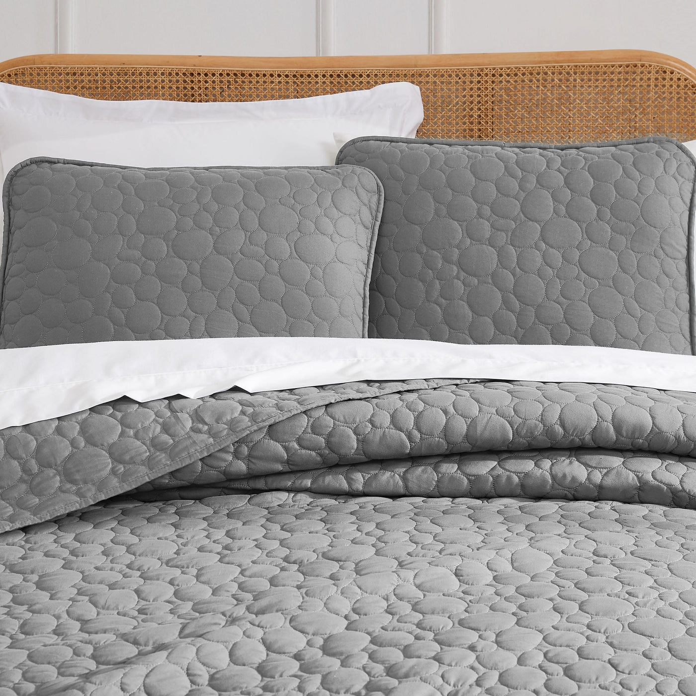Front View of Pebbles Oversized Quilt Set in Grey#color_pebbles-grey