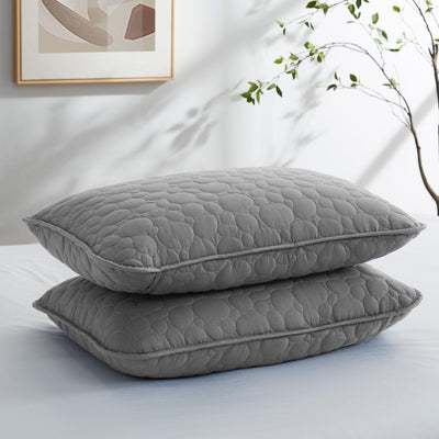 Close Up Image of Pebbles Oversized Quilt Set in Grey Pillow Shams#color_pebbles-grey