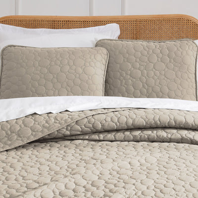Front View of Pebbles Oversized Quilt Set in Taupe#color_pebbles-taupe
