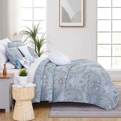 Side View of Pure Melody 6-Piece Quilt Bedding Set in Aqua#color_pure-melody-aqua