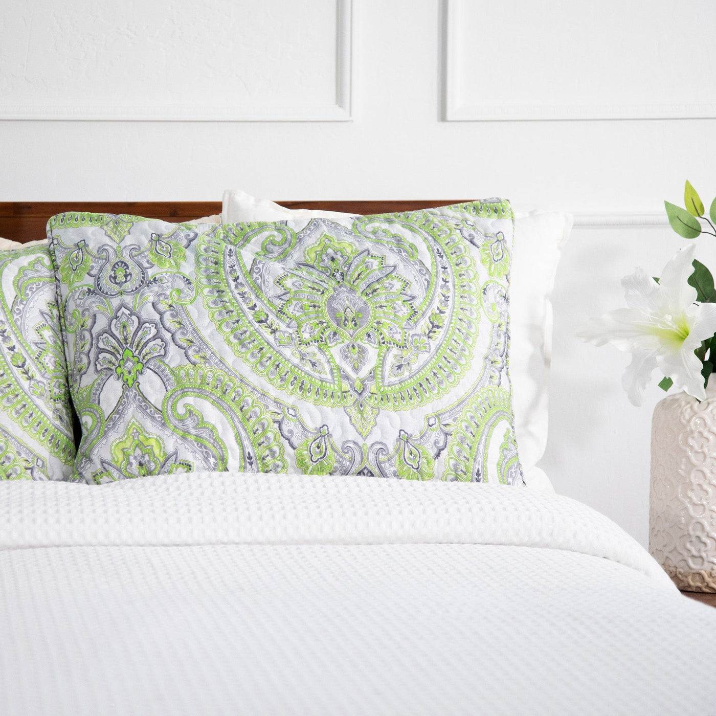 Front View of Pure Melody Quilted Sham Covers in Green#color_pure-melody-green
