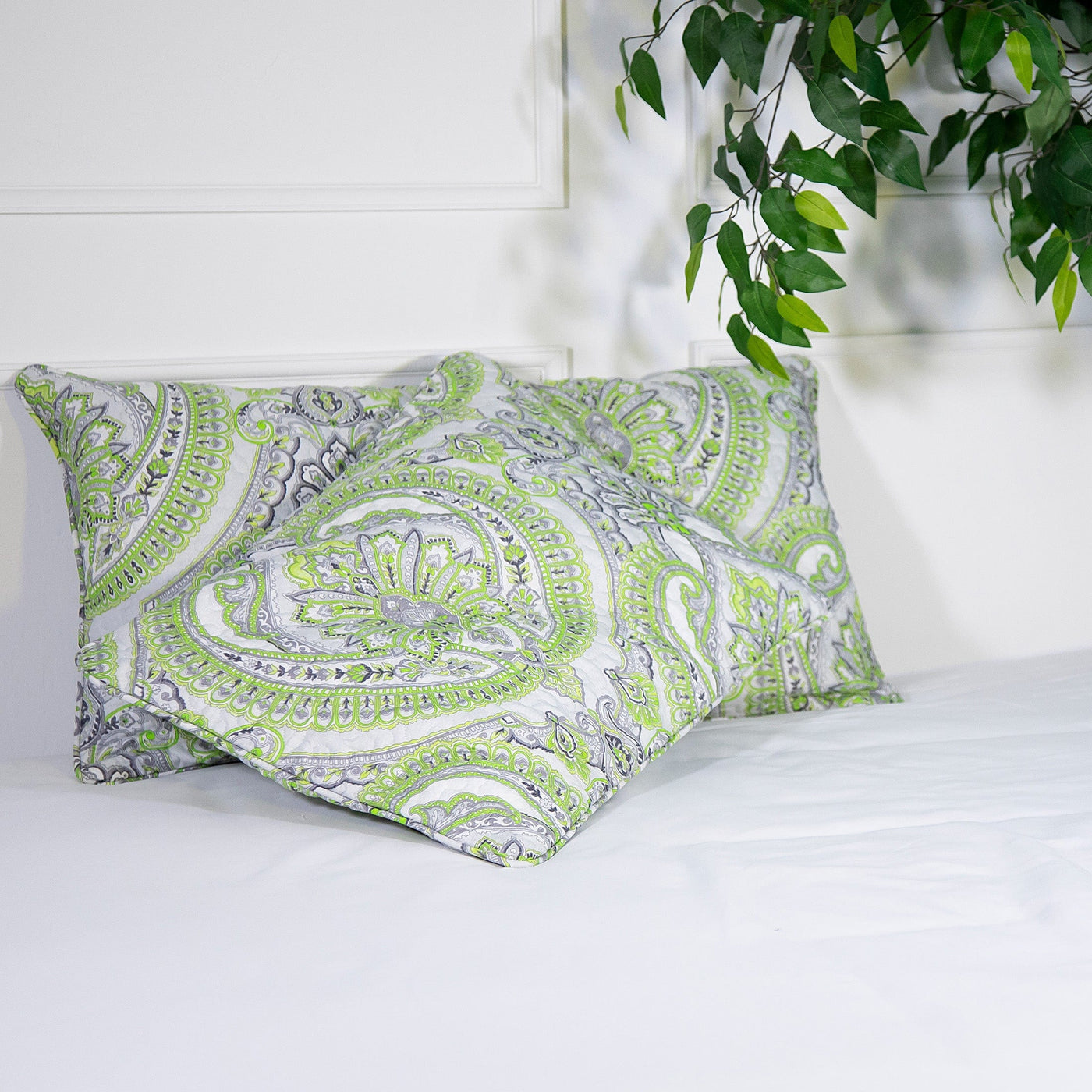 Front View of Pure Melody Quilted Sham Covers in Green#color_pure-melody-green