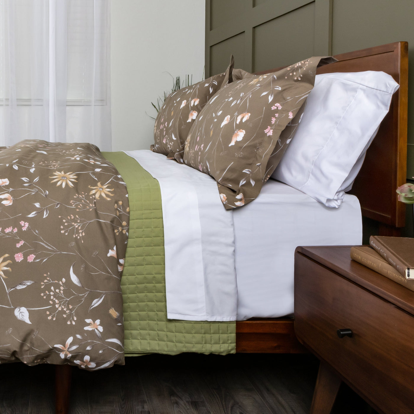 Side View of Secret Meadow Comforter Set in Olive Brown#color_secret-meadow-olive-brown