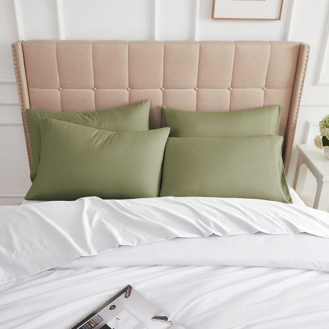 Top View of Vilano 4PC Pillowcase Set in Sage Green#color_vilano-sage-green