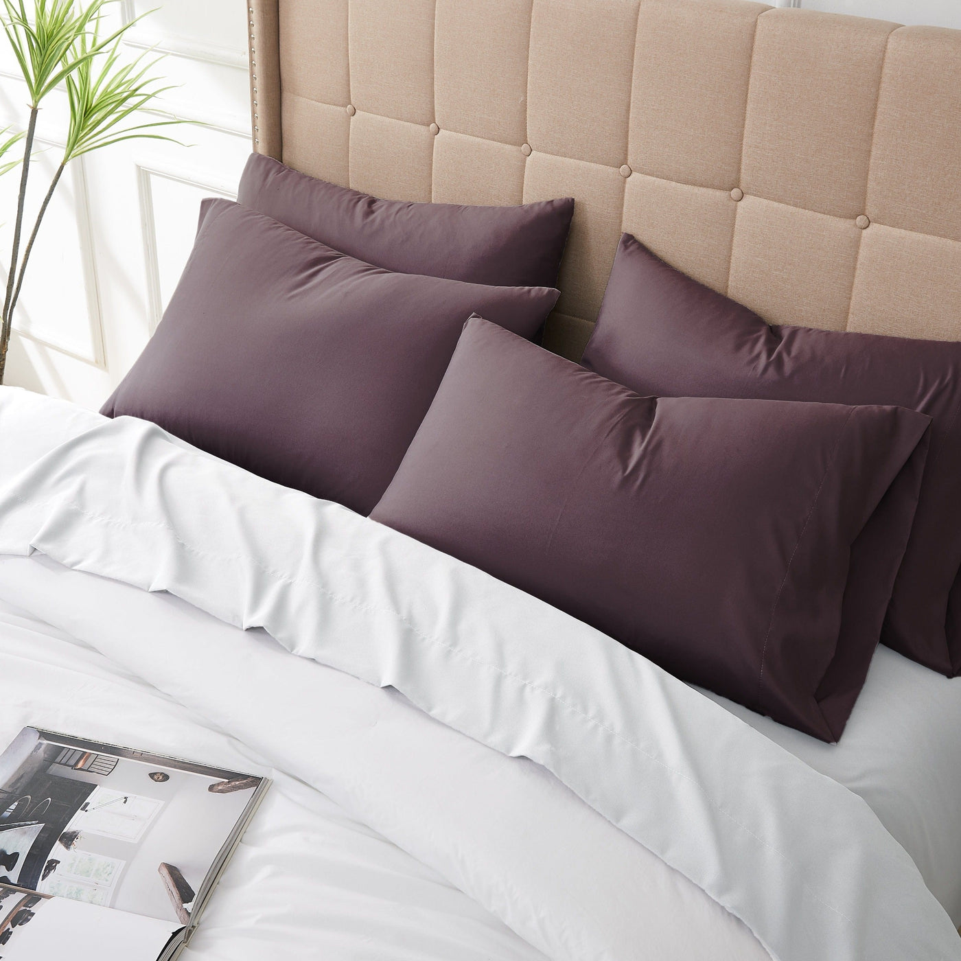 Top View of Vilano 4PC Pillowcase Set in Purple#color_vilano-purple