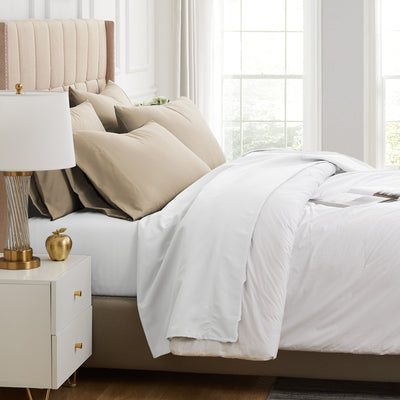Side View of Vilano 4PC Pillowcase Set in Taupe#color_vilano-taupe