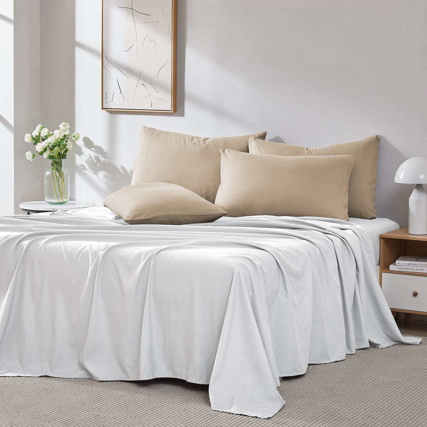 Front View of Vilano 4PC Pillowcase Set in Taupe#color_vilano-taupe