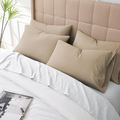 Top View of Vilano 4PC Pillowcase Set in Taupe#color_vilano-taupe